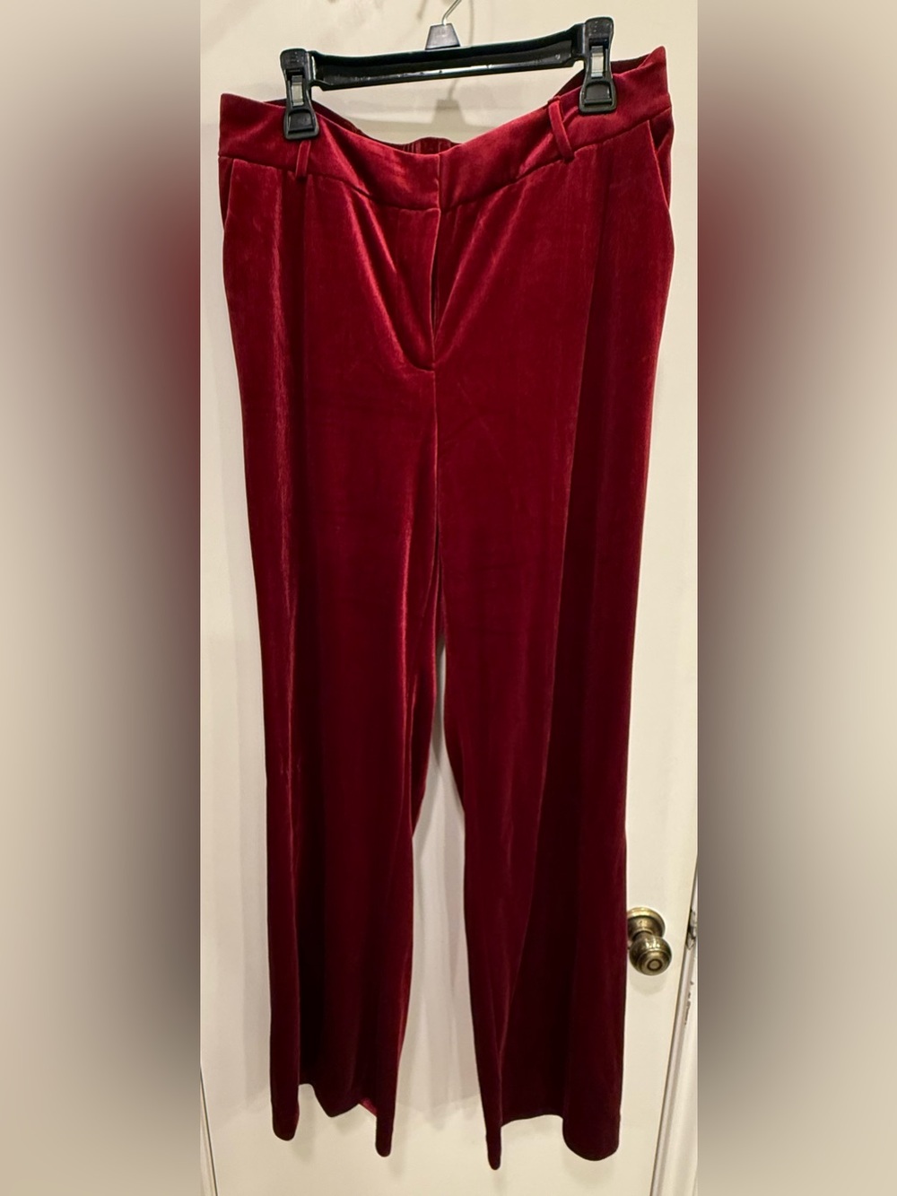 Skies Are Blue Deep Red Velvet Wide-Leg Pants